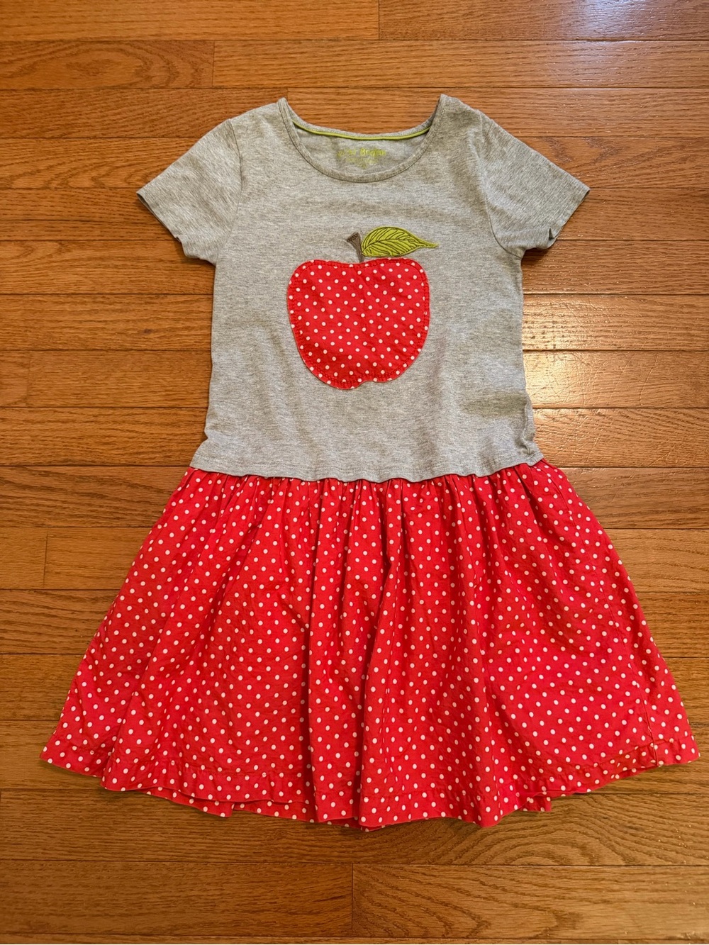 Mini Boden Red and White Polka Dot Apple Back to School Dress 7/8
